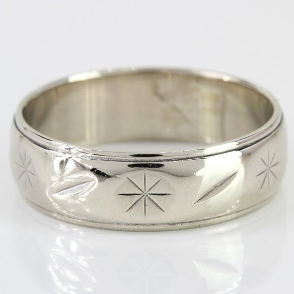 14k White Gold Etched Band Ring - Picture 1 of 3